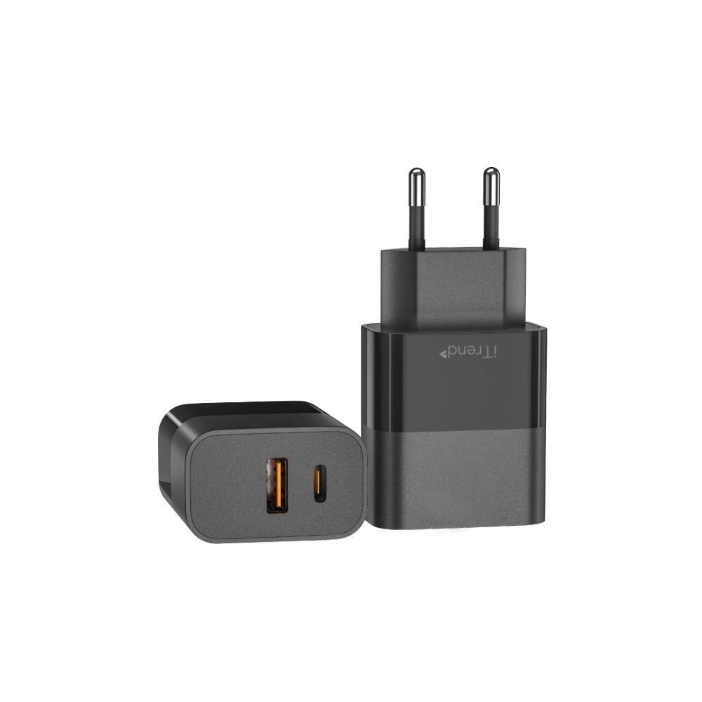 Carregador De Parede USB-A + USB-C 25W Quick Charge Preto