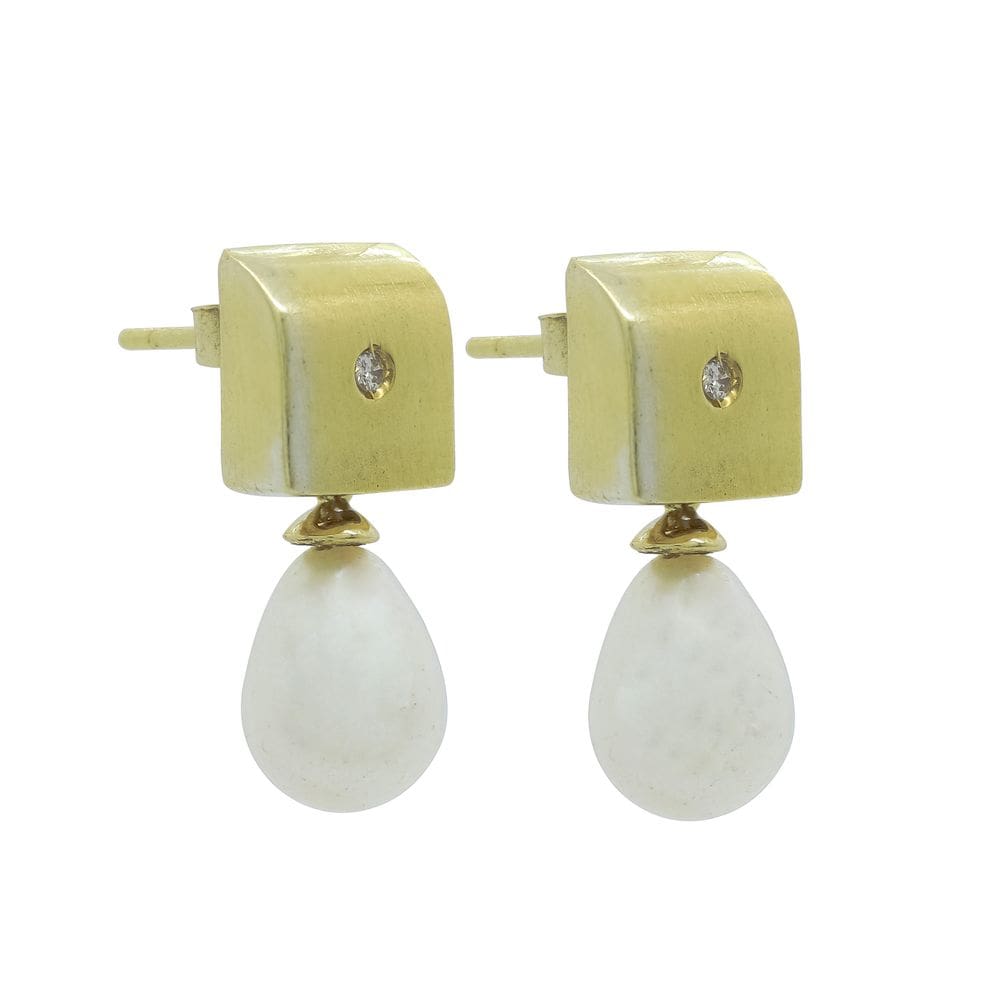 Brinco Ouro 18k Contemporâneo Minimalista Diamante Pérola