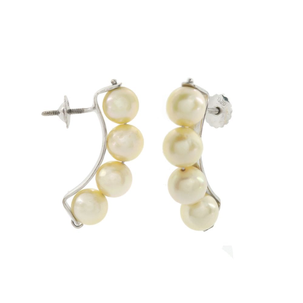Brinco Pendente Cacho Pérolas Naturais Ouro Branco 18 J25284