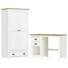 Armario 2 PT Mesa Escrivaninha 2 GV Madeira Maciça Branco Freijo Milani Store