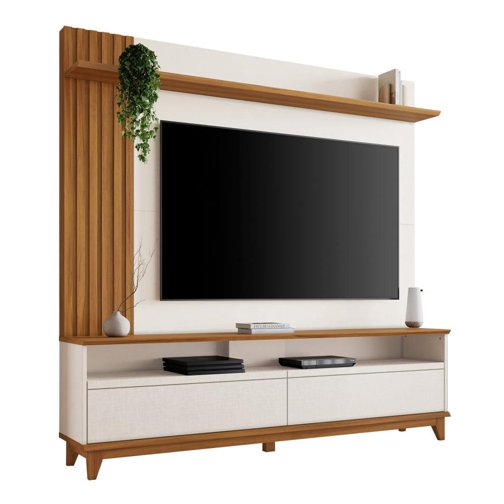 Rack com Painel para TV até 65 Polegadas 2 Portas 2 Prateleiras NT 1335 Off White/Freijó - Notável