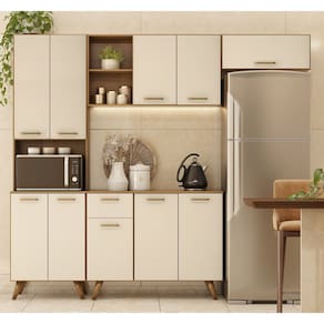 Cozinha Compacta Olinda 209m com Balcão e tampo MDP 105m - Freijó UV/Off Acetinado Poliman