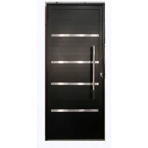 Porta Lambril c/friso 2,10x70 lado DIREITO L-25 no alumínio preto c/puxador redondo
