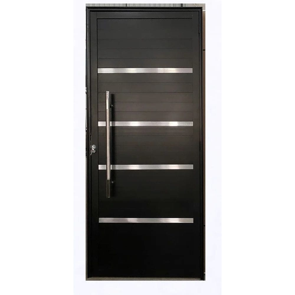Porta Lambril c/friso 2,10x70 lado ESQUERDO L-25 no alumínio preto c/puxador redondo