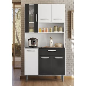 Kit de Cozinha Carol 91cm 6 Portas 1 Gaveta - Branco/Preto Poliman