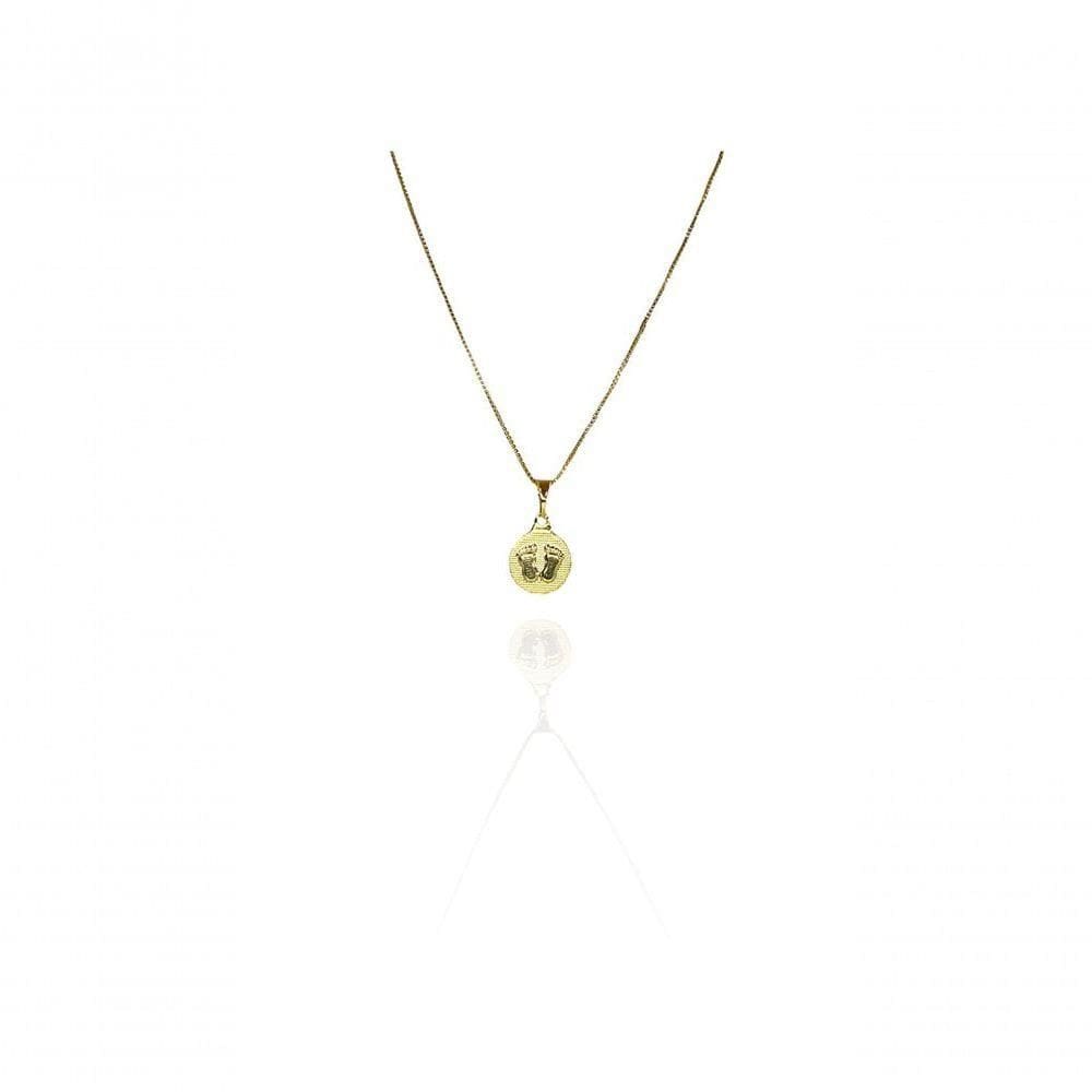 Colar Pingente Reticulado Com Pé Banhado Em Ouro 18k