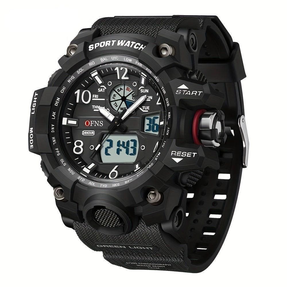 Relógio Esportivo Masculino Ofns S3169 Dupla Exibição Preto E Branco