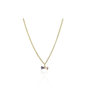 Colar Elo Português Pingente De Laço Com Zircônia Banhado Em Ouro 18k