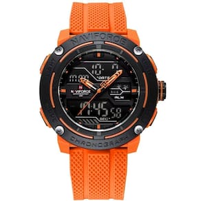 Relógio Esportivo Masculino Dupla Exibição De Quartzo Pulseira Silicone 5atm À Prova Da Água Laranja