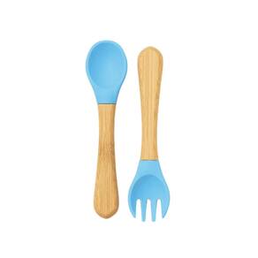 Kit Talheres Infantil Bambu E Silicone 2 Peças Azul Petit