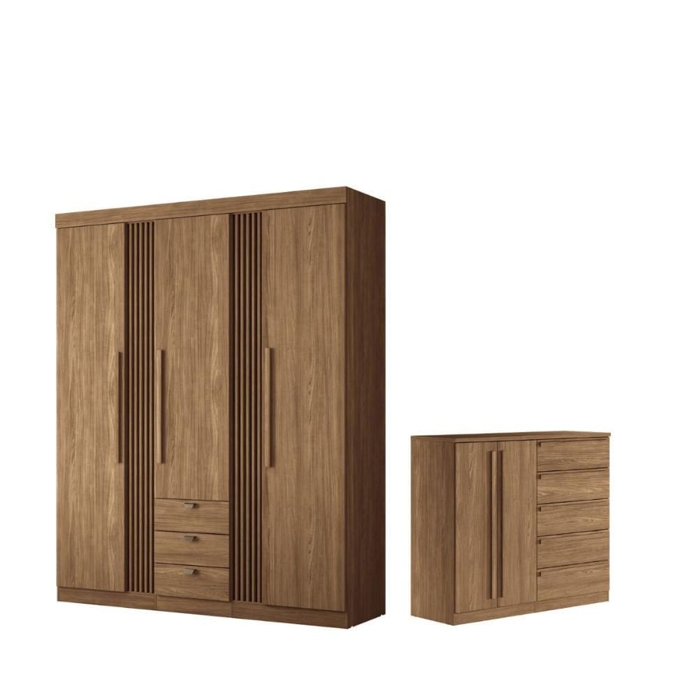 Kit Guarda Roupa e Cômoda Sheldon Jatoba 