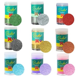 Kit 09 Potes de Glitter Escolar PVC Metálico Brilho Poliéster Pote 3g Make+ | Purpurina | Brilho em Pó | Neon | Unhas