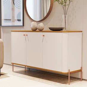 Buffet Tucupí Curvo com Pés e Puxadores em Metal Off White/Marrom/Bronze