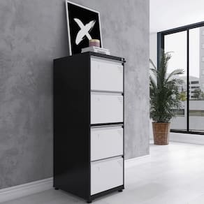 Gaveteiro Arquivo em Aço 4 Gavetas 136,2x47x57 cm Preto/Branco