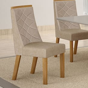 Conjunto 2 Cadeiras para Sala de Jantar Aurora Cinamomo/Linho Bege