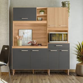 Cozinha Compacta 7 Portas 1 Gaveta Yara freijo/cinza