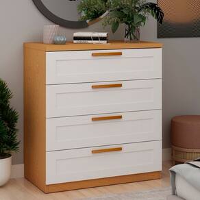 Cômoda 4 Gavetas Madri com Frentes Provençais 100% MDF Cinamomo/ Branco