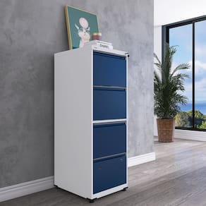 Gaveteiro Arquivo em Aço 4 Gavetas 136,2x47x57 cm Branco/Azul