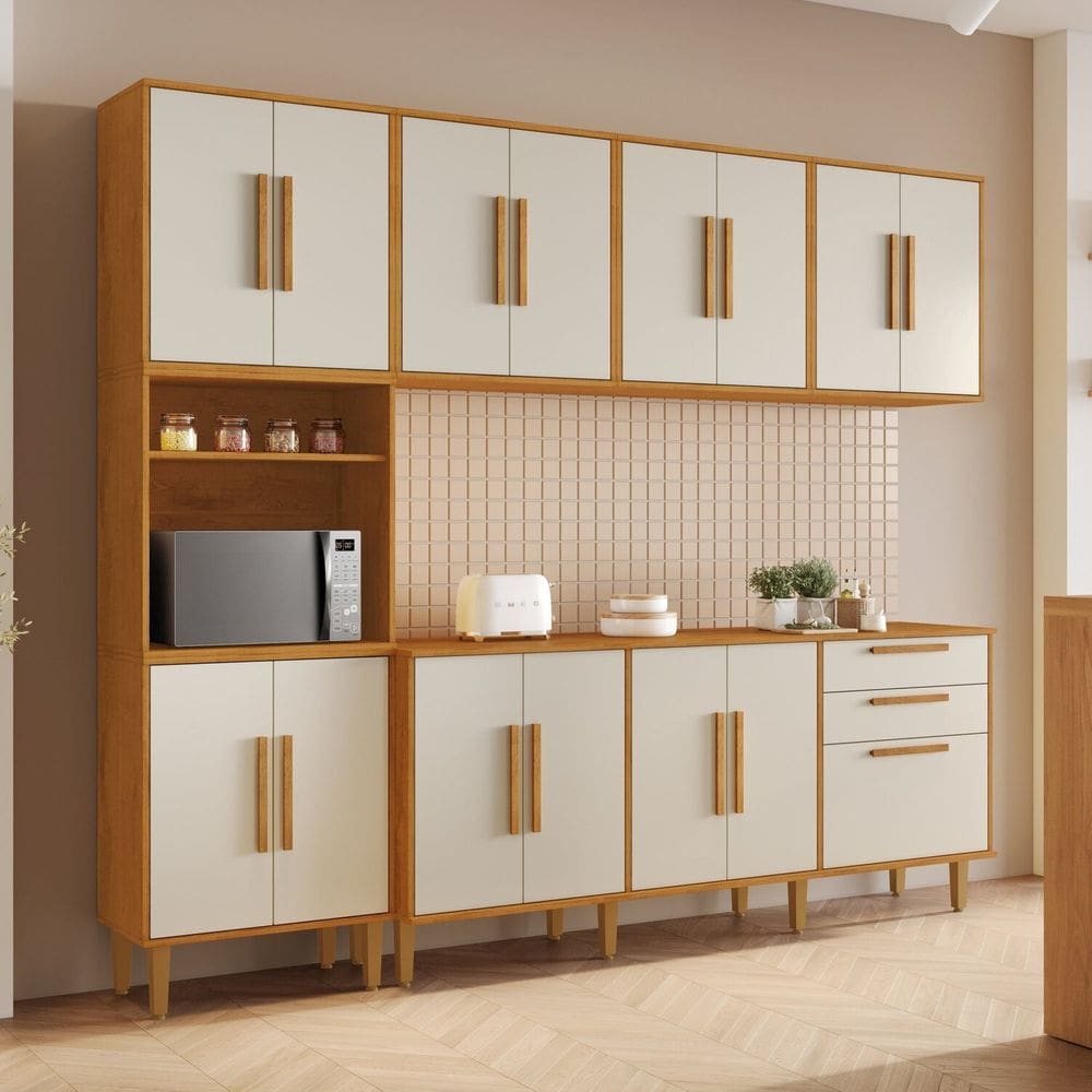 Cozinha Completa 5 Peças 15 Portas 2 Gavetas Lorena Marrom/Off White