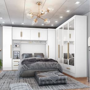 Quarto De Casal Completo 5 Peças 6 Portas 4 Gavetas com Maleiro e Espelhos Smart Plus Branco