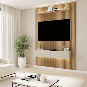 Painel para TV até 50 Polegadas Frisado com Led Duplo Curitiba Cinamomo/Off White