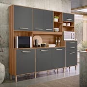 Armário De Cozinha 8 Portas e 2 Gavetas Hortelã Ipe/Cinza