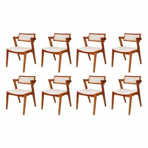 Conjunto 8 cadeiras de Madeira Maciça e Estofada Ímola Authentic Espresso Móveis Champagnhe/Off White