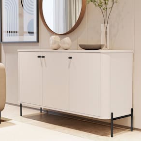 Buffet Tucupí Curvo com Pés e Puxadores em Metal Off White/Preto