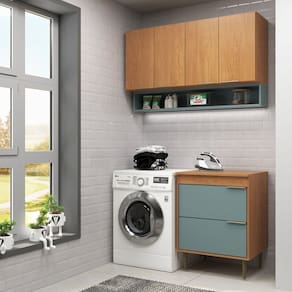 Lavanderia Modulada 2 Peças Aéreo 120 cm 4 Portas e Balcão 80 cm 2 Portas Ágata Grey