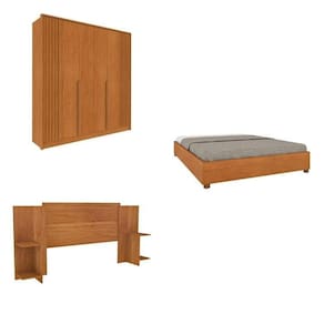 Quarto Casal Guarda-Roupa 6 portas Ripado Nova York e Cama Box Queen Mônaco com Cabeceira Ajustável Cinamomo
