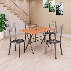 Conjunto de Mesa Tubular 62 100x60cm Tampo em MDF Cinamomo com 4 Cadeiras Dany Preto Floral/Mart Prata