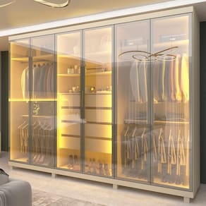 Guarda-Roupas Casal 6 Portas Reflecta com Pés e Led Absolut New Reflecta 100% MDF Off White