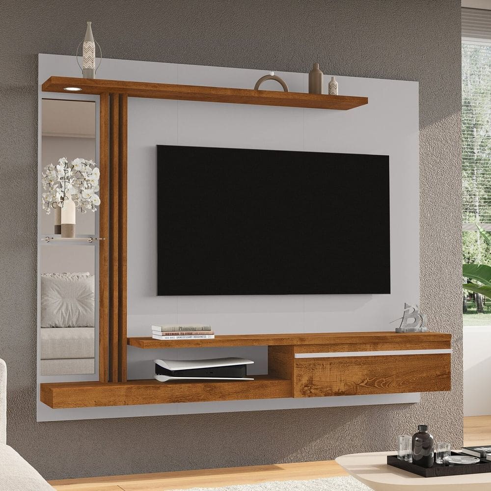 Painel para TV até 55 Polegadas LED Prateleira de Vidro Denver Off-White/Naturalle