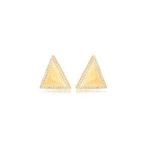 Brinco Triangulo Cravejado Banhado A Ouro 18k