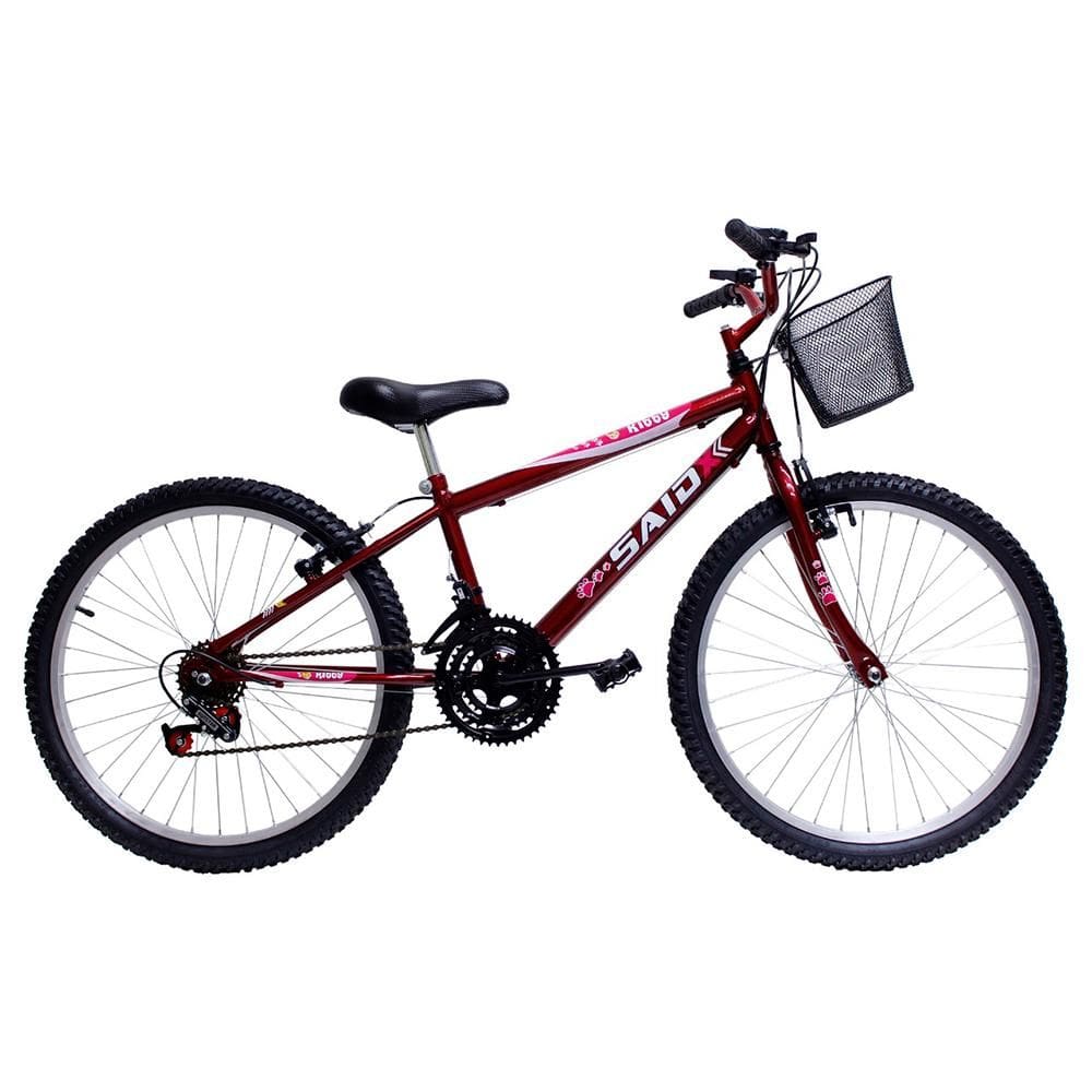 Bicicleta Aro 24 Feminina 18 Marchas Kitty com Cesta Saidx