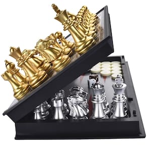 Conjunto de jogos de tabuleiro QuadPro 3 em 1 Magnetic Chess Checkers Backgammon