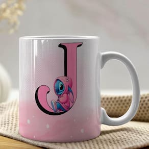 Caneca De Porcelana Stitch Letras A-z 325ml Rosa J