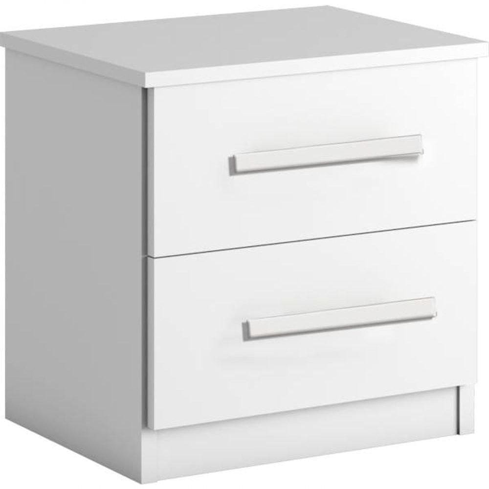 Mesa De Cabeceira Mdf 2 Gavetas Puxadores Madeira Zeus-branco Bianchi Móveis