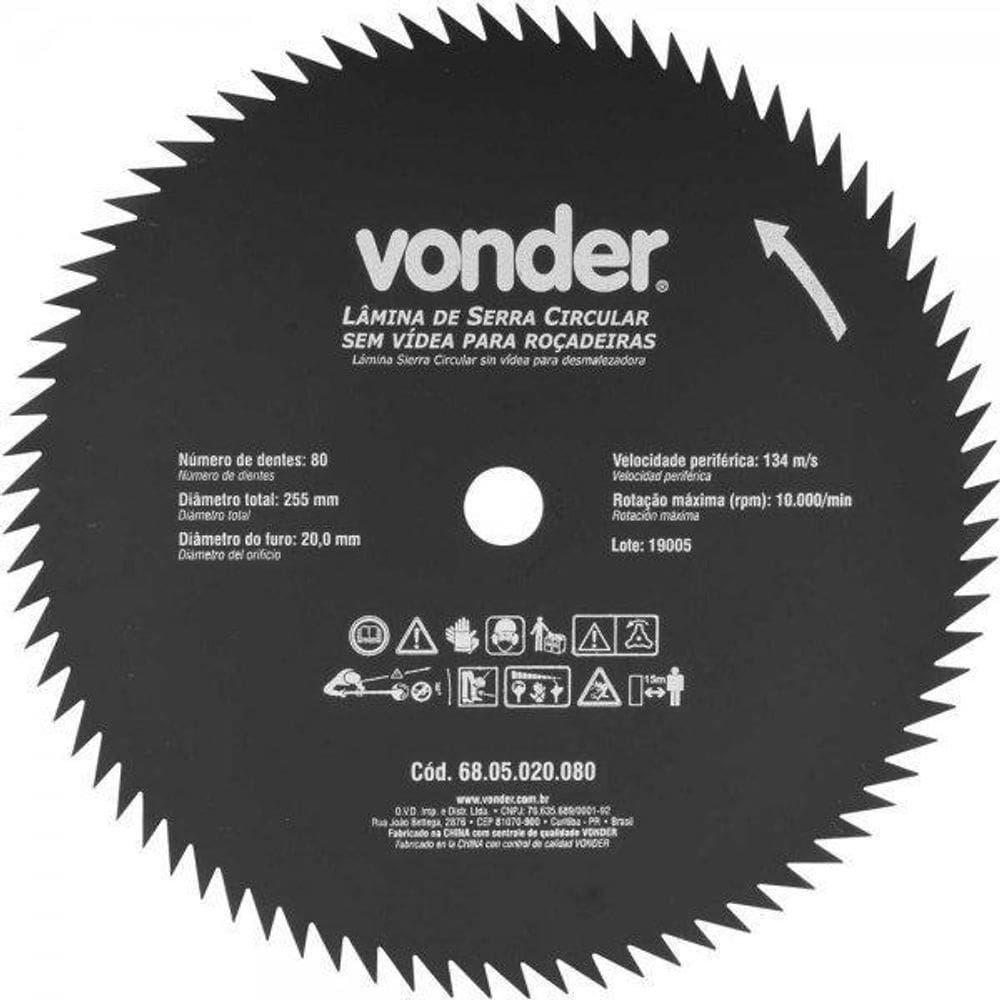 Lâmina Circular Sem Vídea Roçadeiras 255Mm X 20Mm- 80Z