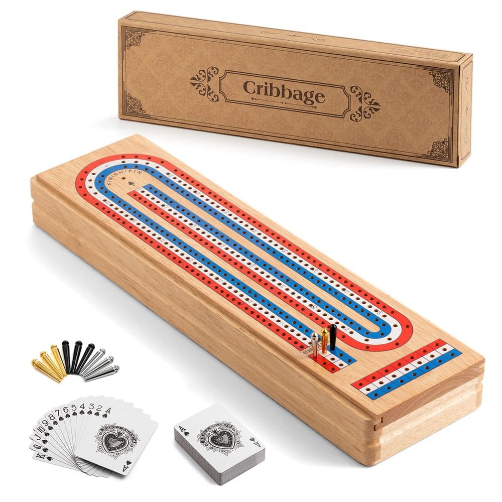 Conjunto de jogos de tabuleiro Cribbage Ceebyfa com grande armazenamento de madeira maciça
