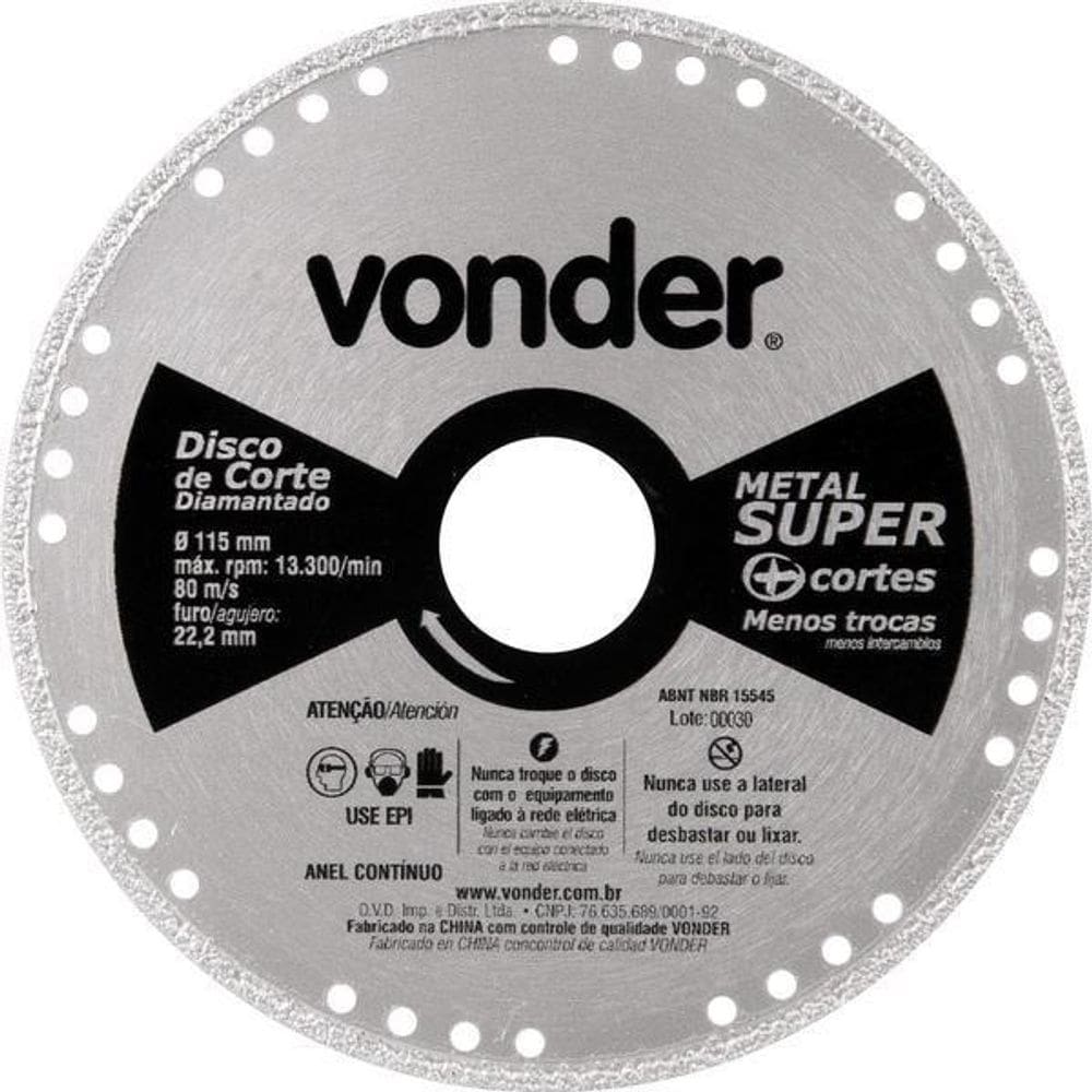 Disco Corte 115Mm Diamantado Contínuo Metal Super Vonder