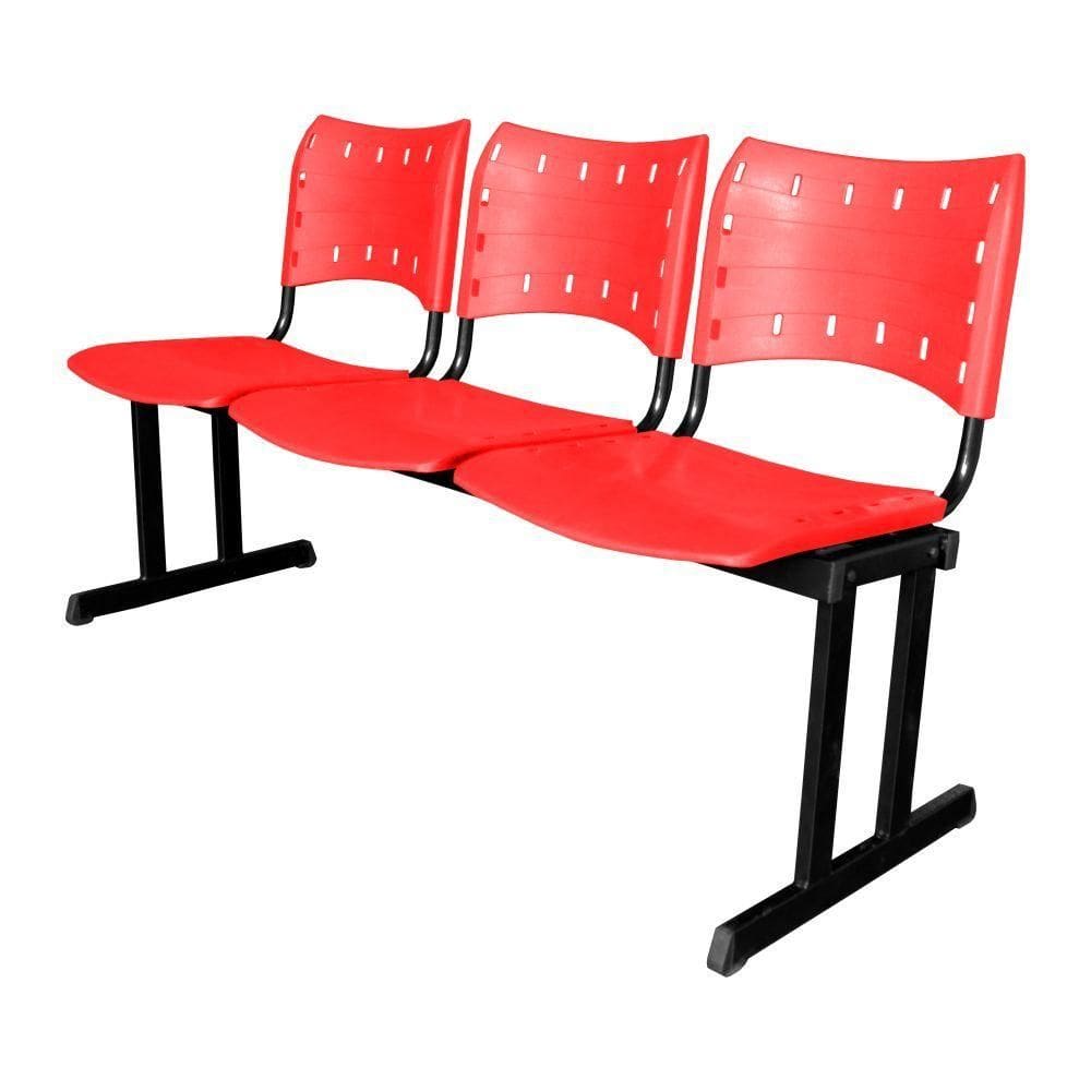 Cadeira Iso Pp Rp Longarina 3 Lugares Color Vermelho