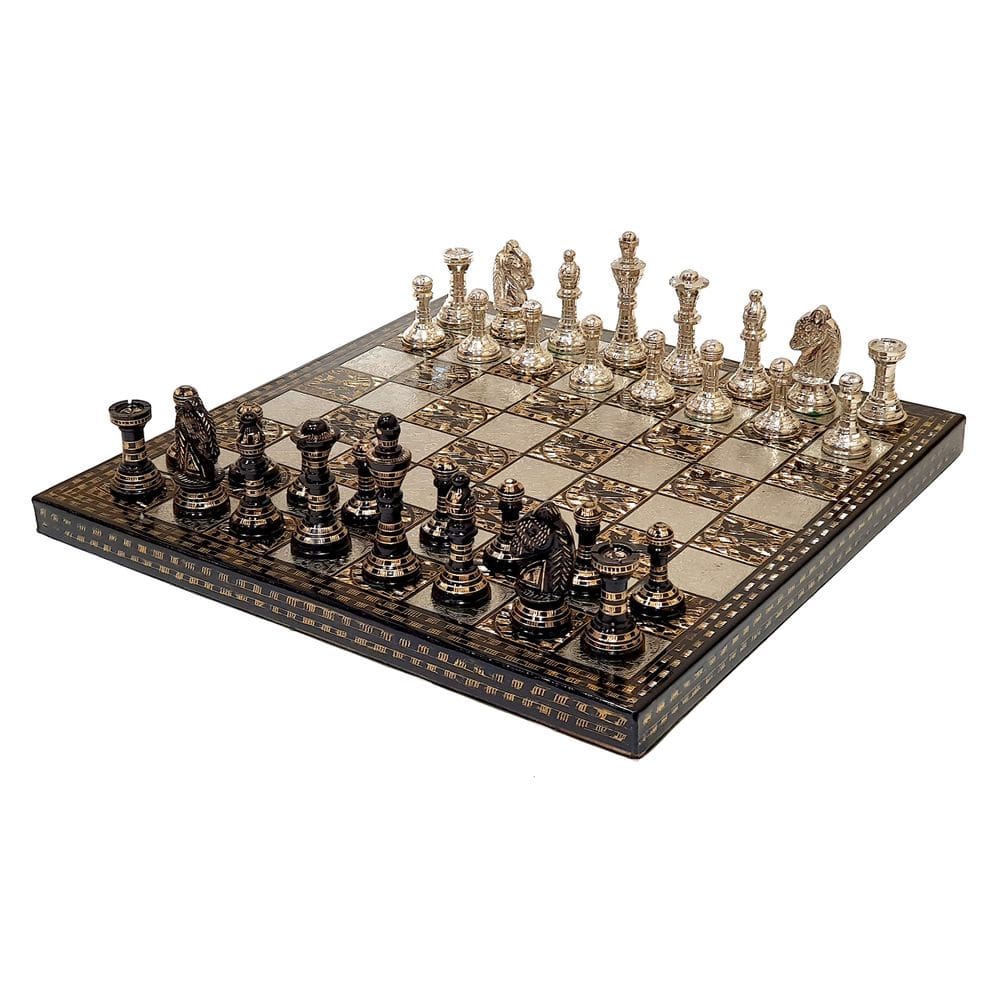 Conjunto de jogos de tabuleiro de xadrez StonKraft Brass com peças 100% de latão