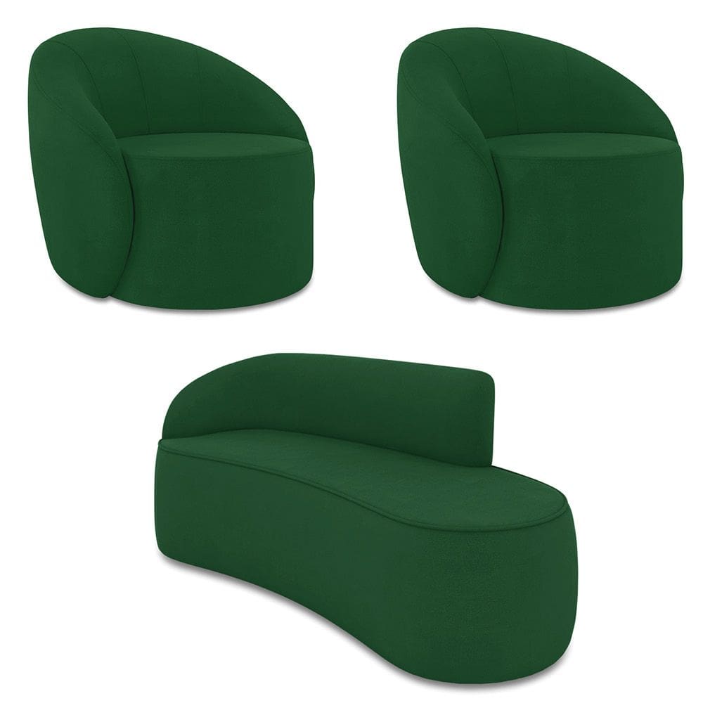 Sofá 3 Lugares Orgânico 180cm Morgan e 2 Poltronas Lua Suede D03 - D`Rossi
