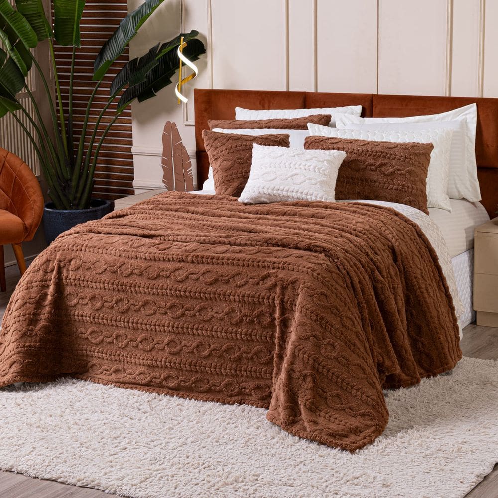 Cobertor Manta Zurique Trançado Avulso QUEEN - Dupla Face Mantinha Plush Fleece Sherpa Trançada Alto Relevo Flannel