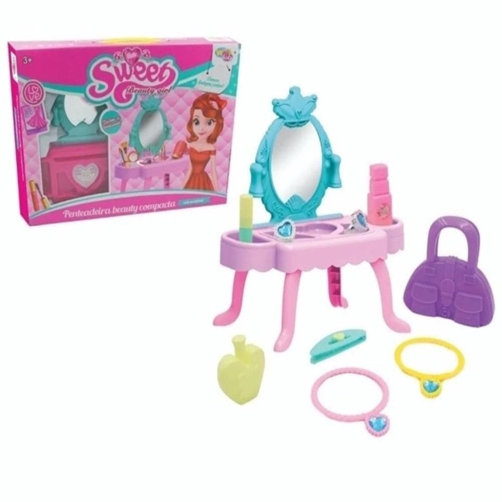 Penteadeira Infantil Princesa Com Espelho E Acessórios - Brinquedo Rosa Para Meninas