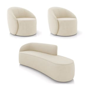 Sofá 4 Lugares Orgânico 220cm Morgan e 2 Poltronas Lua Suede D03 - D`Rossi
