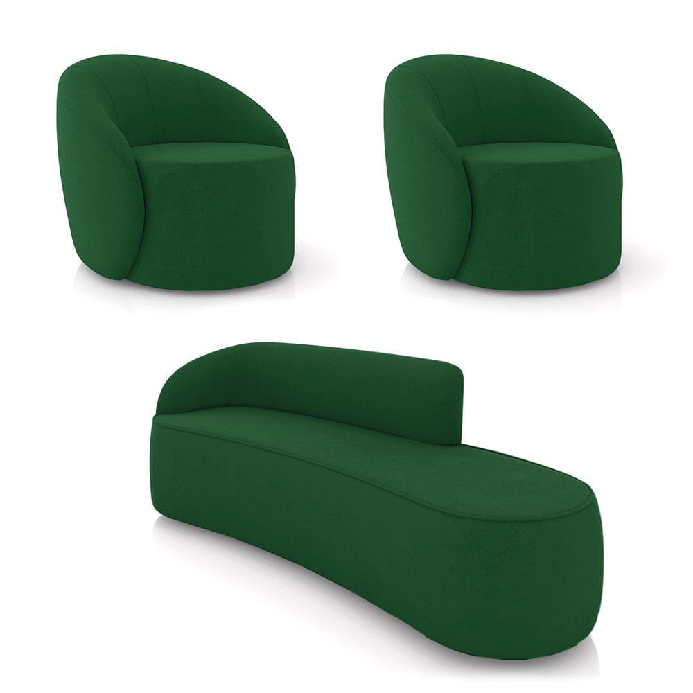 Sofá 4 Lugares Orgânico 220cm Morgan e 2 Poltronas Lua Suede D03 - D`Rossi