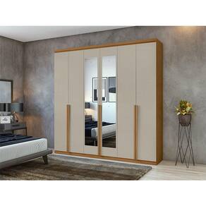 Guarda Roupa Casal Ambiente Alonzo 6 Portas Amêndoa Clean Off White com Espelho - Lopas