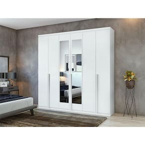 Guarda Roupa Casal Ambiente Alonzo 6 Portas Branco Brilho com Espelho - Lopas